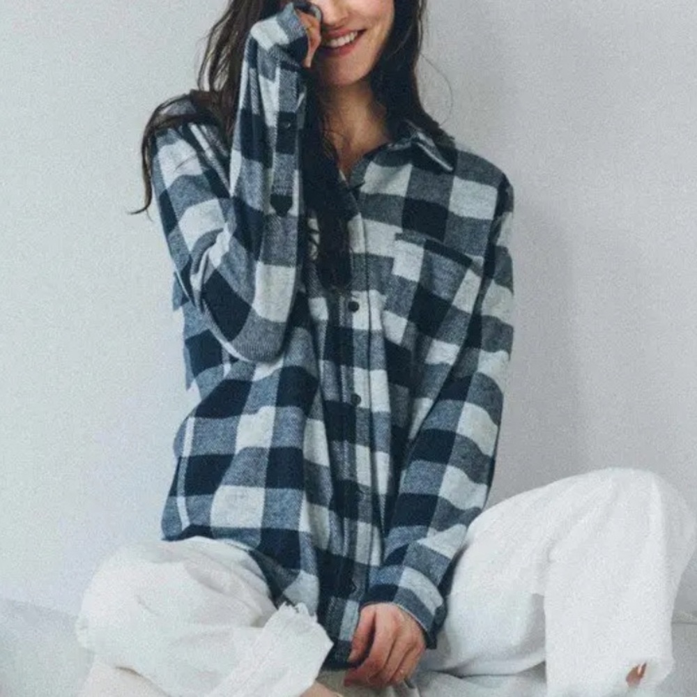 Faherty Blue and White Plaid Women's Top